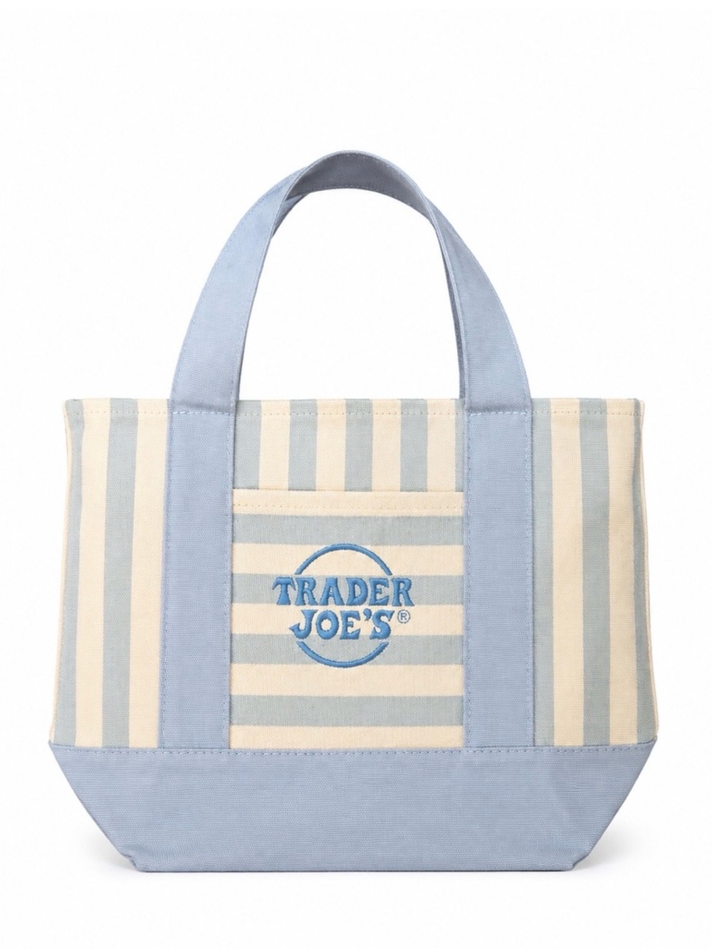 Blue Trader Joe's Stripe Canvas Mini Tote Bag